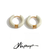 Minimalist stainless steel enamel hoop earrings in lavender and beige by HSF Marketplace