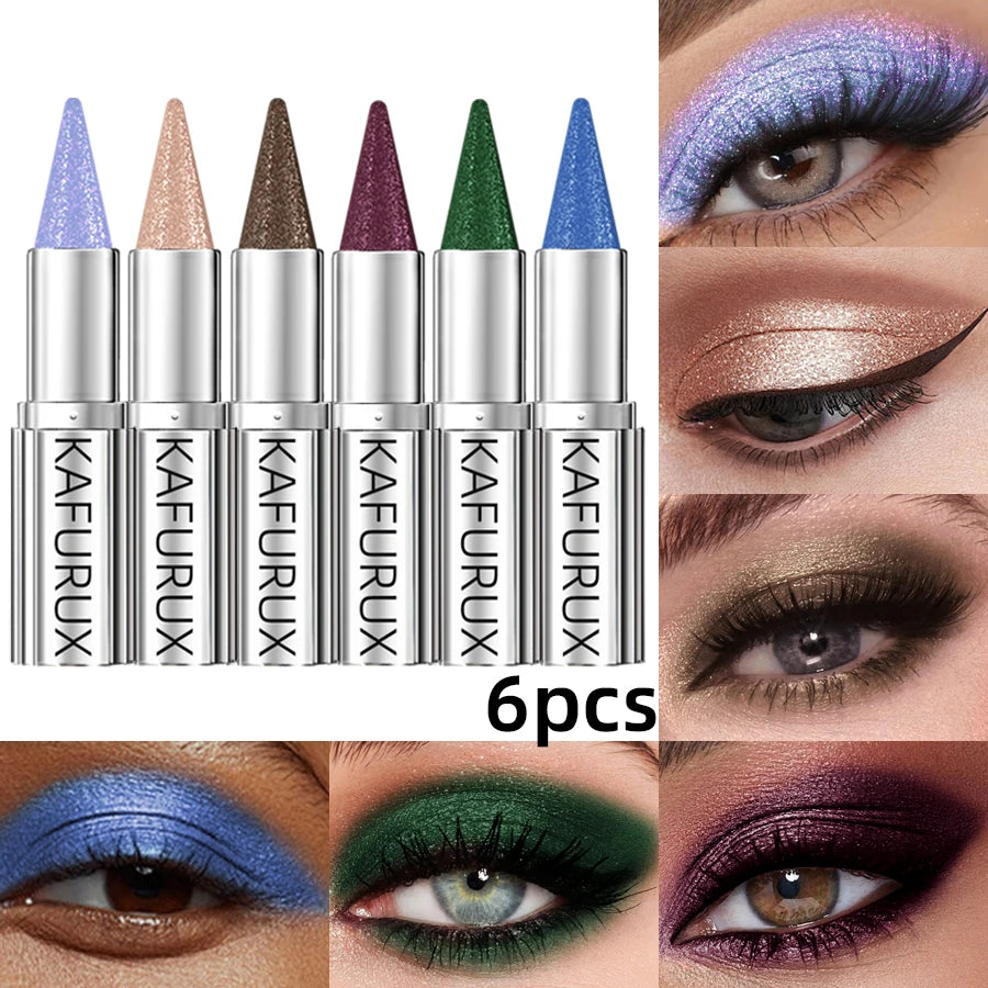 6-piece metallic brown and blue waterproof eyeshadow pen glitter eye shadow stick set for smoky eye makeup