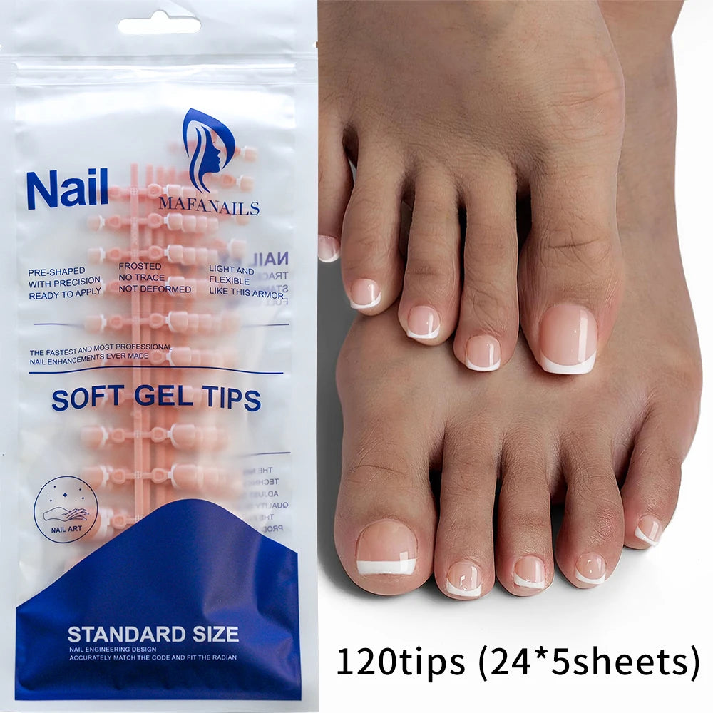 HSF Marketplace pink French tip press-on toenails, square shape, short glossy false toe nail set, 120 pieces