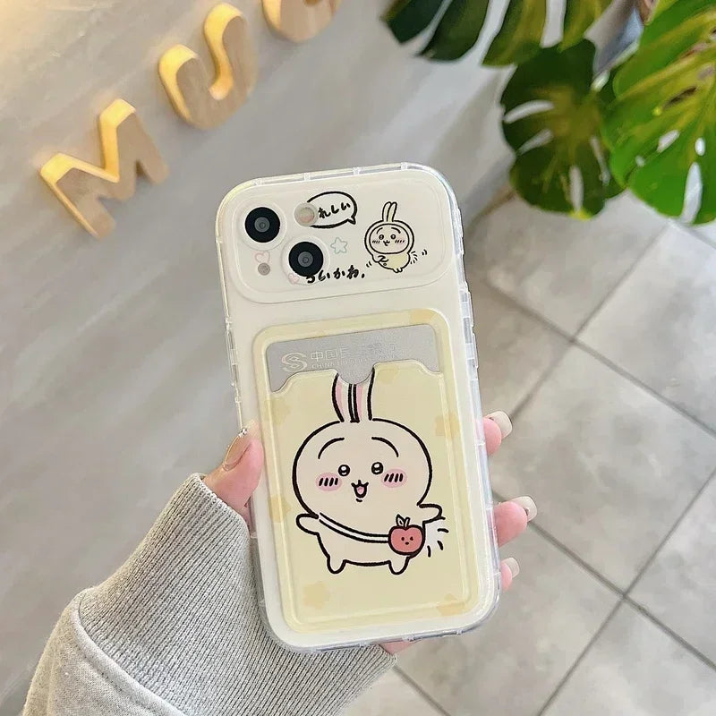 Cute cartoon anime Chiikawa card wallet phone case for iPhone 11–16 by HSF Marketplace