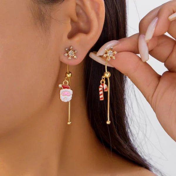Trendy Christmas asymmetrical dangle earrings for women by HSF Marketplace, festive holiday jewelry design