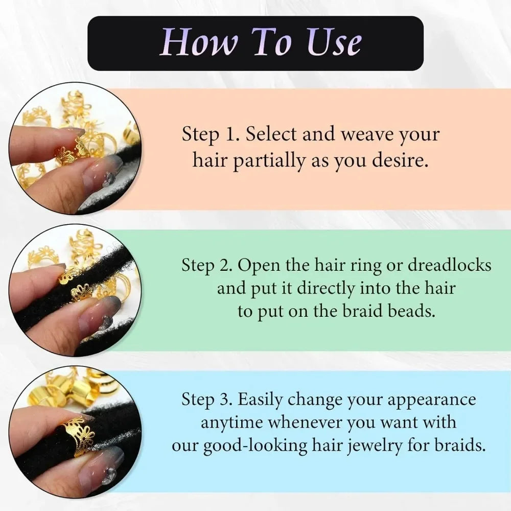 40-piece alloy dreadlock hair beads for braids and locs, shown in assorted decorative styles by HSF Marketplace