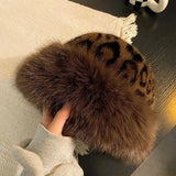 Women's leopard print faux fur fisherman hat, thick winter windproof Russian-style hat by HSF Marketplace