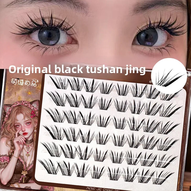 No Glue Self-Adhesive False Eyelashes - Dramatic Volume Natural Wispy Winged Fox Eye Manga Style Fluffy Cat Eye Lashes 7-12mm