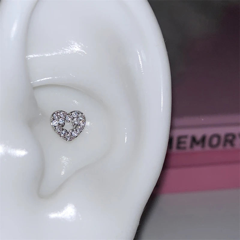 Silver wing rhinestone 316L stainless steel ear bone nail earring for women