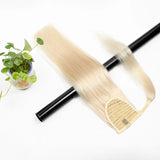 Ponytail human hair clip-in extension wrap-around hairpiece in natural black, brown, or blonde