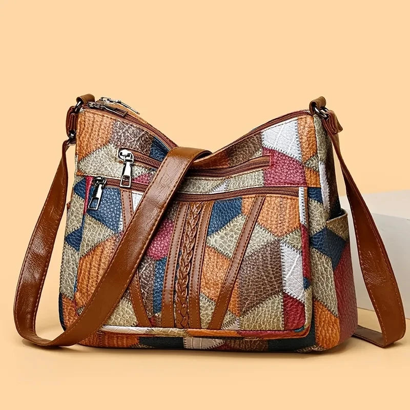 Elegant vintage women's crossbody handbag with multiple pockets, trendy retro design, suitable for daily use and all-match outfits.
