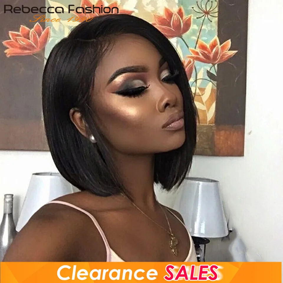 Rebecca short bob side-part straight 100% human hair wig in Brazilian hair texture