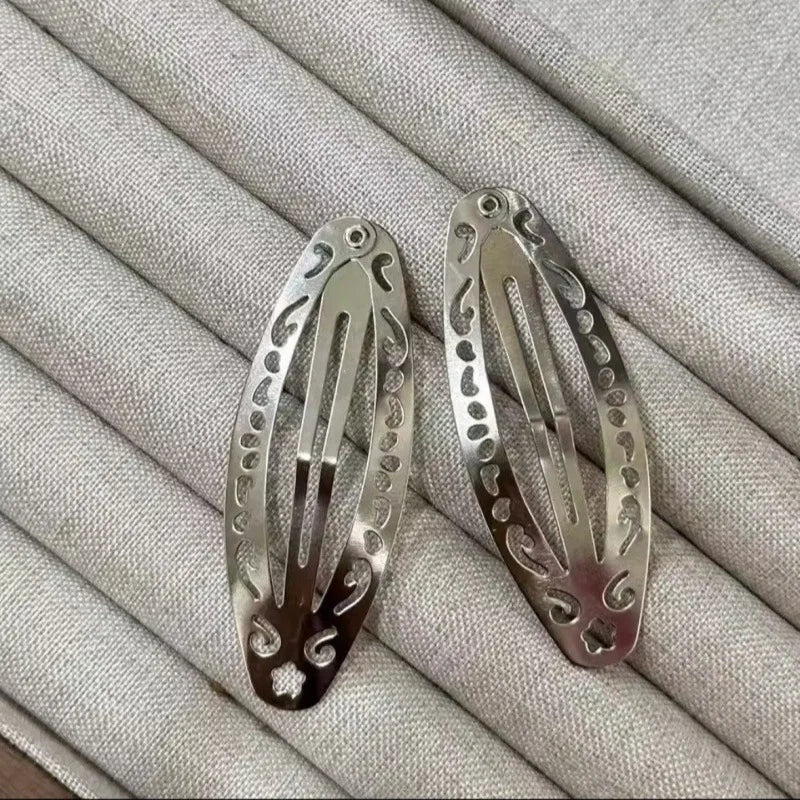 Geometric silver oval hair clips for stylish Y2K looks by HSF Marketplace
