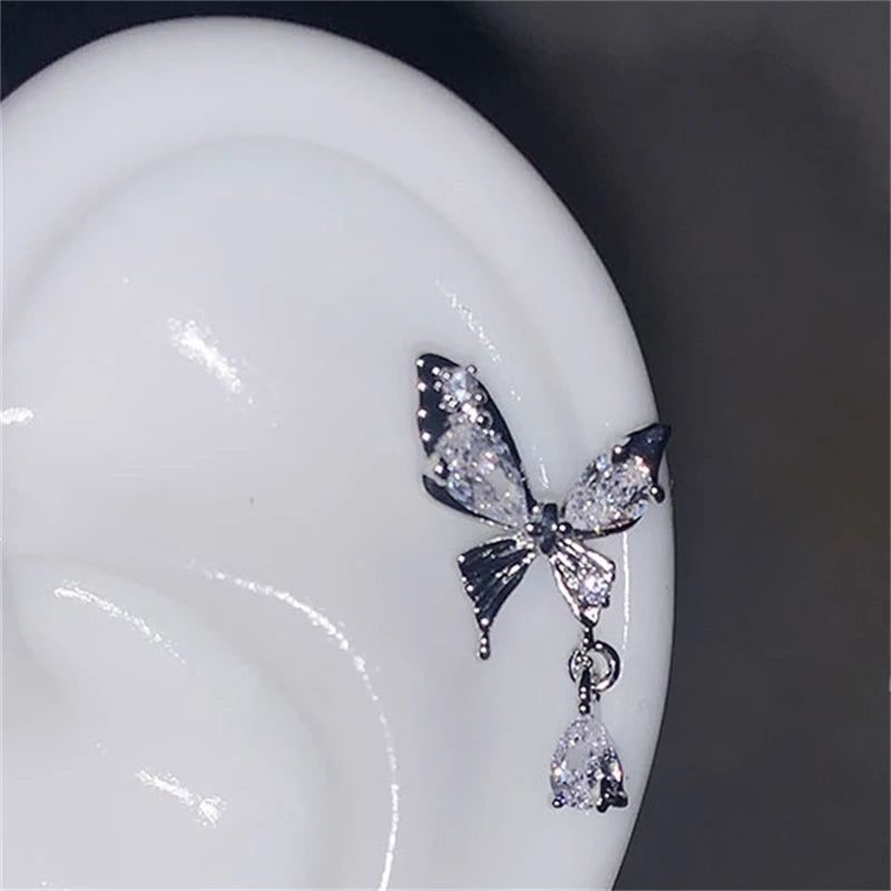 Silver wing 316L stainless steel ear bone nail with rhinestones, HSF Marketplace jewelry for women