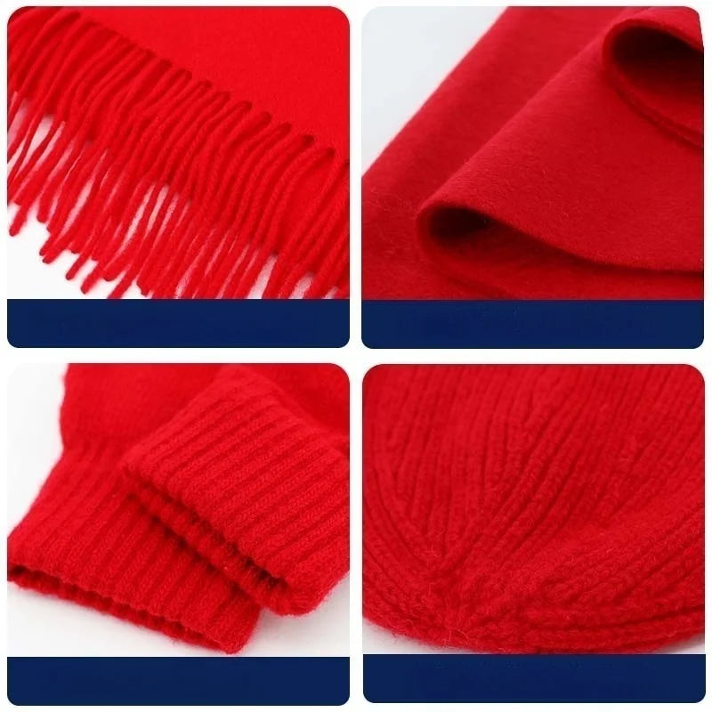 Knitted fur glove, hat and scarf winter set by HSF Marketplace in coordinating cold-weather colors