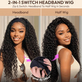 UNice 2-in-1 water wave headband wig and half wig, 100% human hair with switch waistband