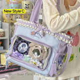 Large capacity Y2K Japanese Ita Bag by HSF Marketplace, transparent lolita-style shoulder tote with crossbody design and DIY display space.