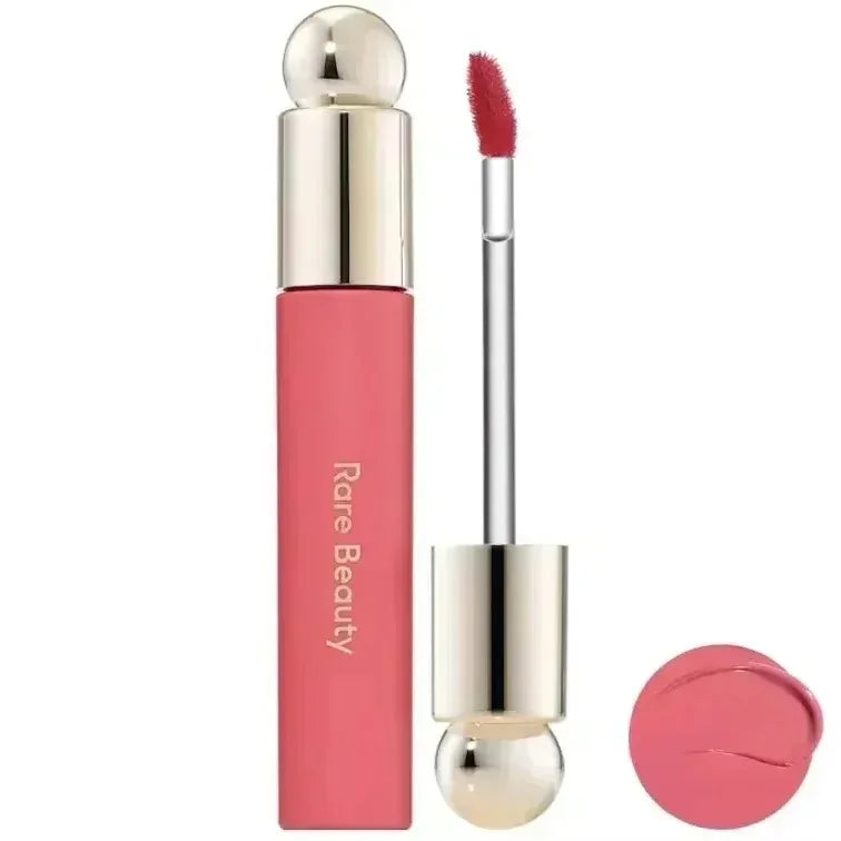 Rare Beauty moisturizing matte lipstick, portable blush and makeup powder from HSF Marketplace, natural makeup look, non-stick formula.