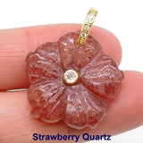 26mm Flower Shape Carved Natural Crystal Stones Amethyst Rose Quartz Tiger Eye Gemstone for Diy Necklace Pendant