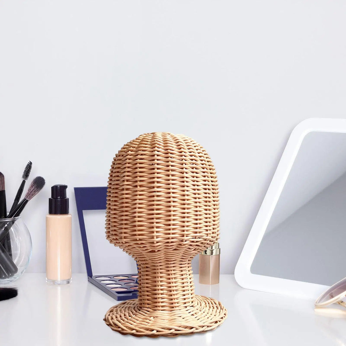 Tabletop Rattan Hat Rack for Hats Wigs Storage Display Stand Freestanding Durable Organizer for Home Office Restaurant Decor