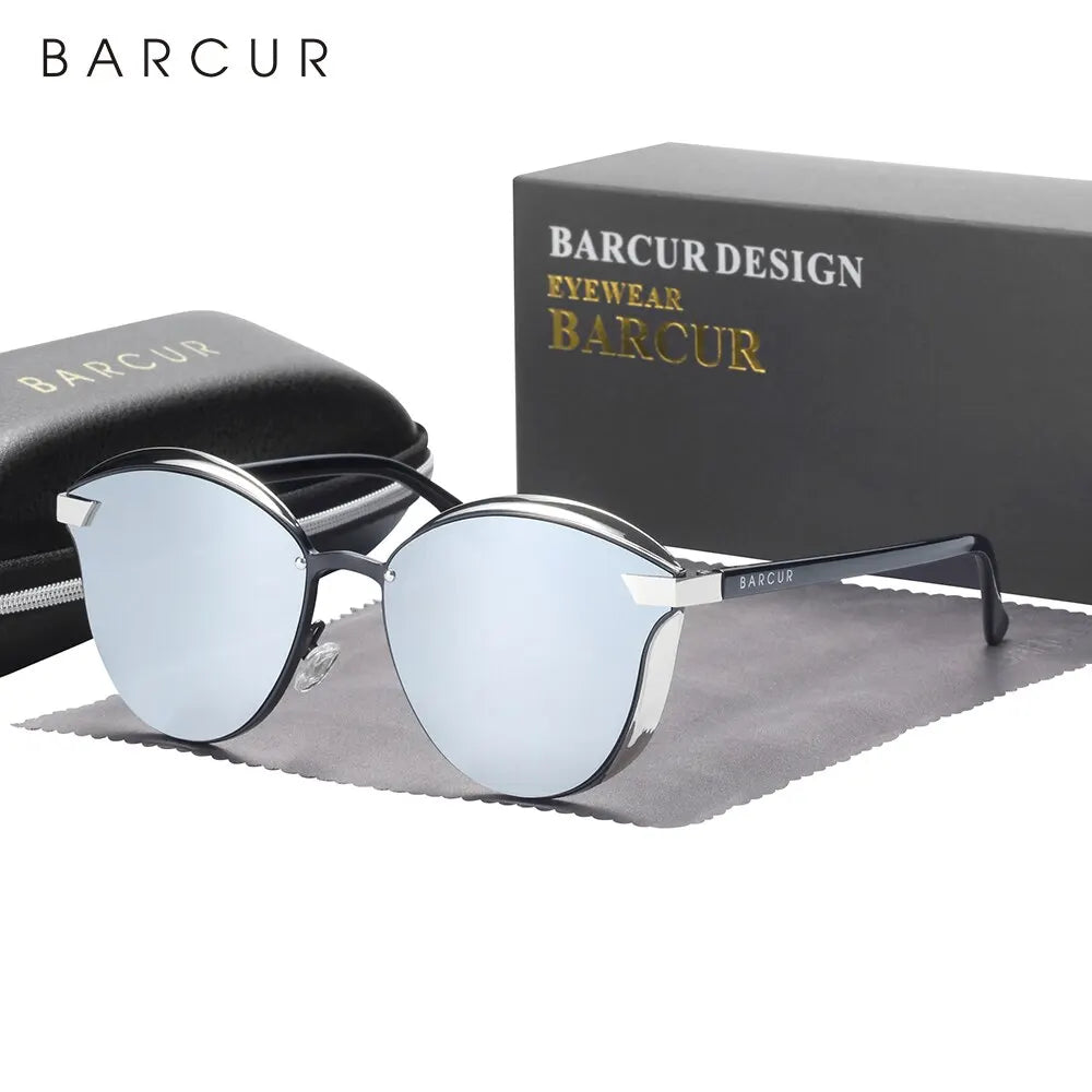 HSF Marketplace BARCUR Style polarized sunglasses for women, round frames with UV protection, fashionable eyewear accessory.