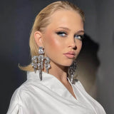 Sparkling silver crystal chandelier earrings by HSF Marketplace for elegant occasions