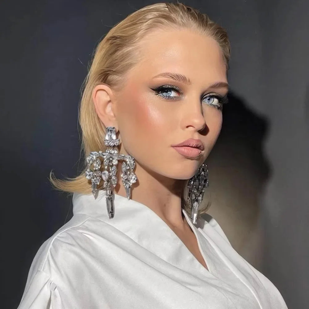 Sparkling silver crystal chandelier earrings by HSF Marketplace for elegant occasions