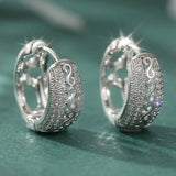 Hand carved hollowed zirconia hoop earrings for women, HSF Marketplace jewelry pair