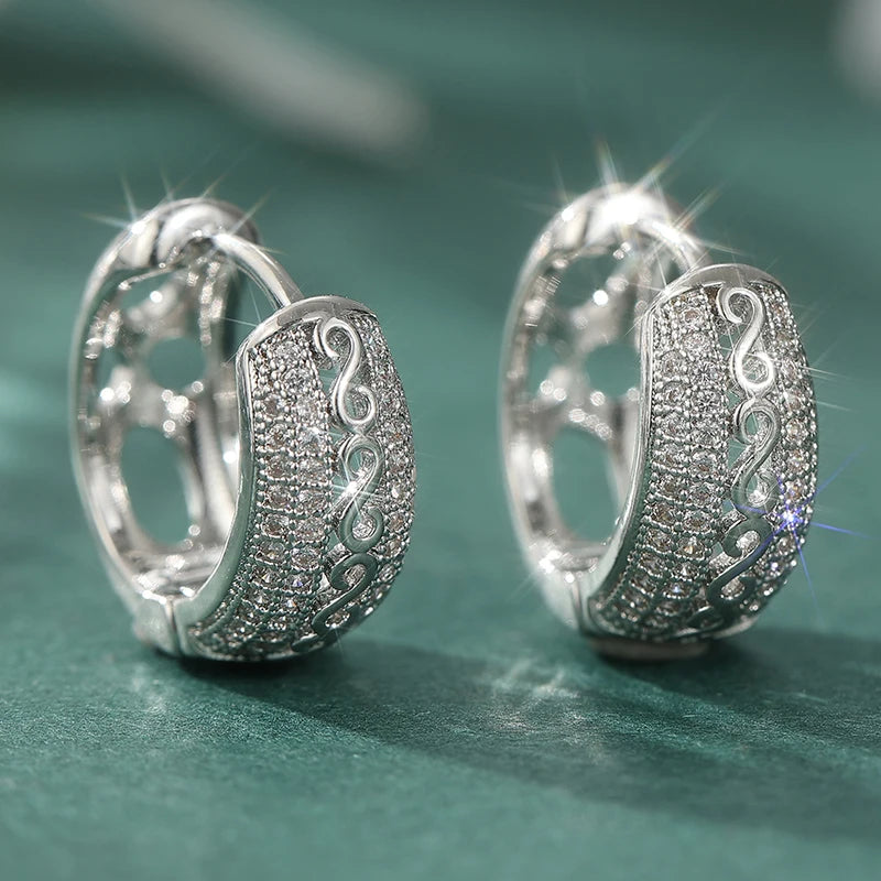 Hand carved hollowed zirconia hoop earrings for women, HSF Marketplace jewelry pair