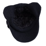 Unisex plush fur-lined winter earflap beanie hat, thick knitted ski cap in soft warm fabric