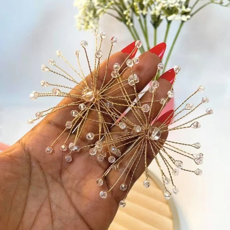 Sparkling snowflake stud earrings with crystal beaded flower design, bridal wedding jewelry for women by HSF Marketplace