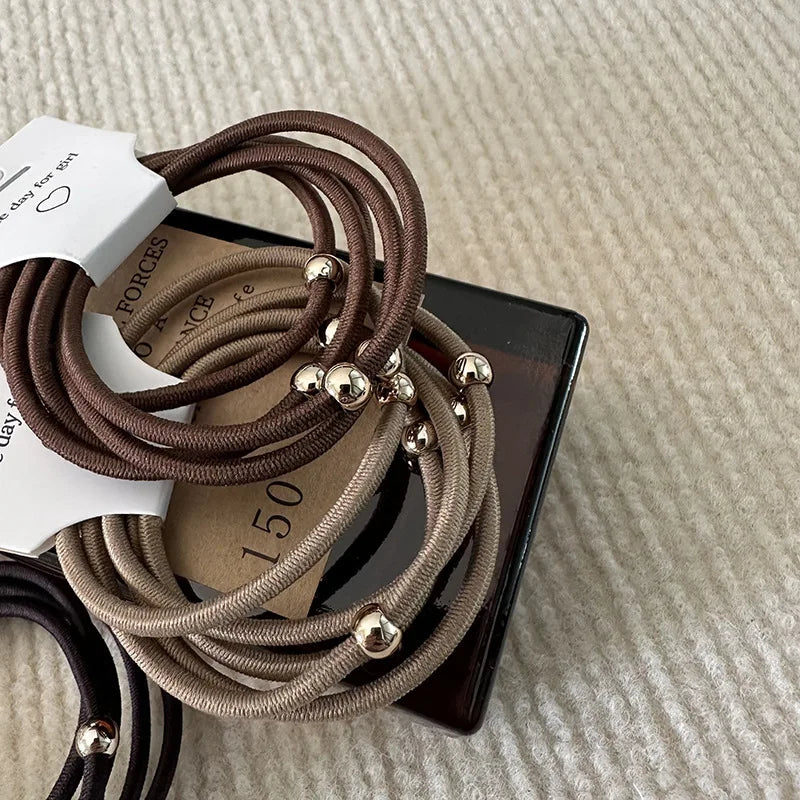 5Pcs Basic Rubber Band Ponytail Small Gold Ball Hair Band Headrope Simple Hair Rope Texture Headgear Hair Accessories