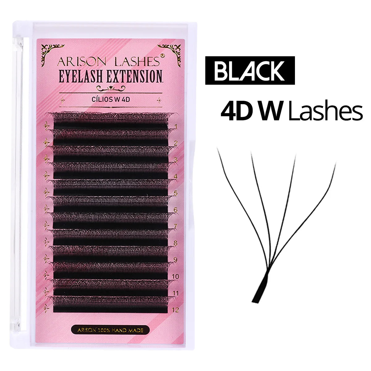 Arison 3D-6D W-Shape false eyelash extensions for volume fans in black trays