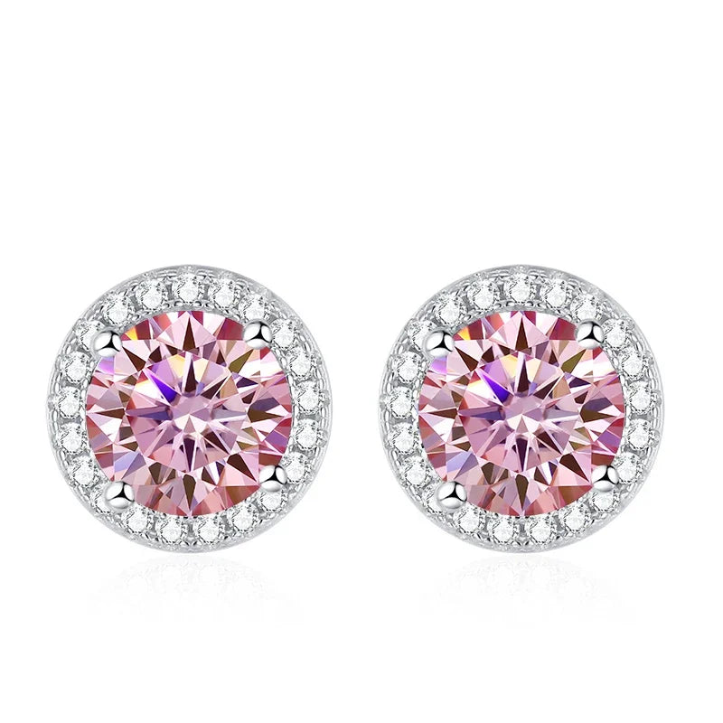 Tezzc moissanite stud earrings in 925 sterling silver, featuring sparkling multicolor green, blue, pink, red, and black stones
