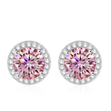 Tezzc moissanite stud earrings in 925 sterling silver, featuring sparkling multicolor green, blue, pink, red, and black stones