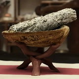 Vintage wooden tripod stand for abalone shells and crystal stones by HSF Marketplace