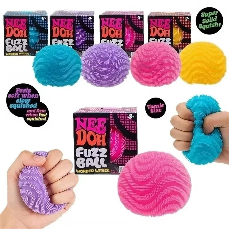2026 New Model NeeDoh Fuzz Ball Wonder Waves Sensory Squeeze Toy Textured Stress Relief Fidget Ball for Adults Toy