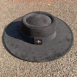 Khaki wide-brim vegan suede fedora hat for women and men, autumn and winter felt style