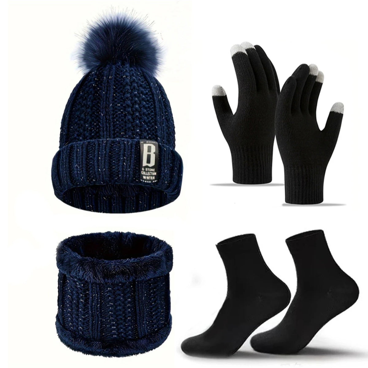 HSF Marketplace warm winter beanie hat, gloves, and scarf set for men and women