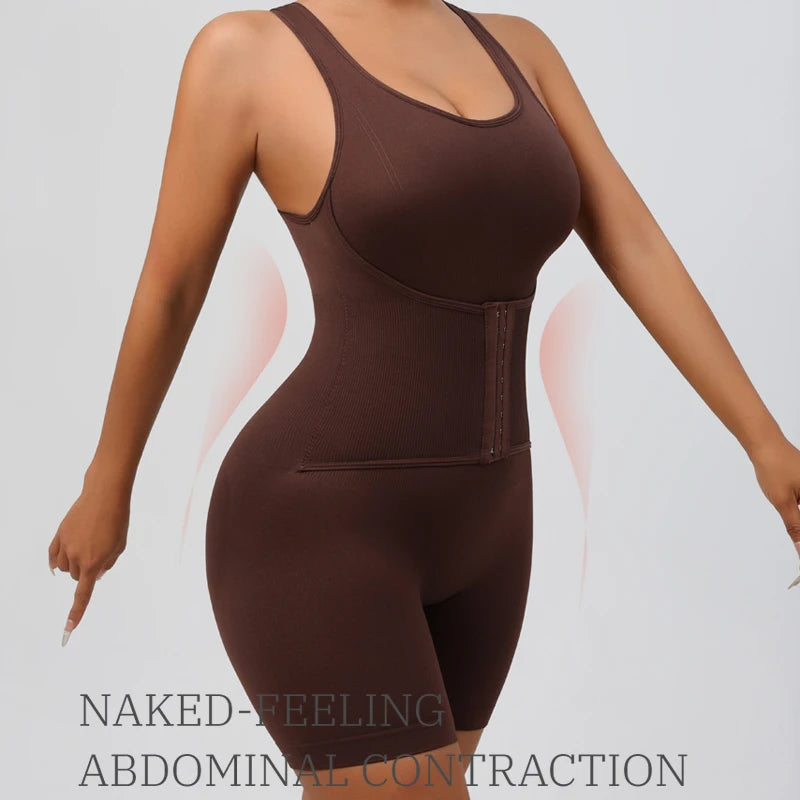 FLARIXA full-coverage bodysuit shapewear with wide shoulders and thigh-slimming seamless body shaper design