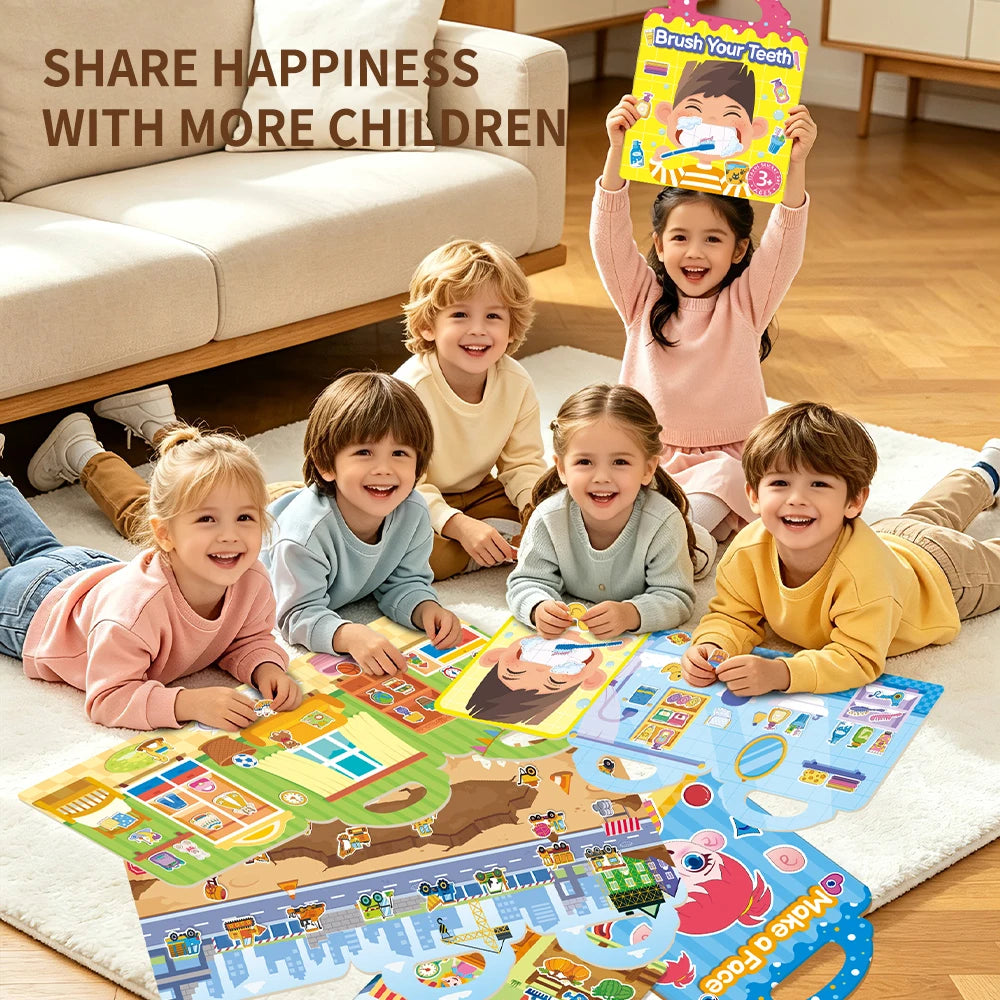 HSF reusable jelly sticker books for kids, 6-piece multi-scene sticker therapy set
