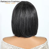 Rebecca Gray salt and pepper short straight human hair bob wig for women, Brazilian Remy hair, 10-inch full machine-made style.
