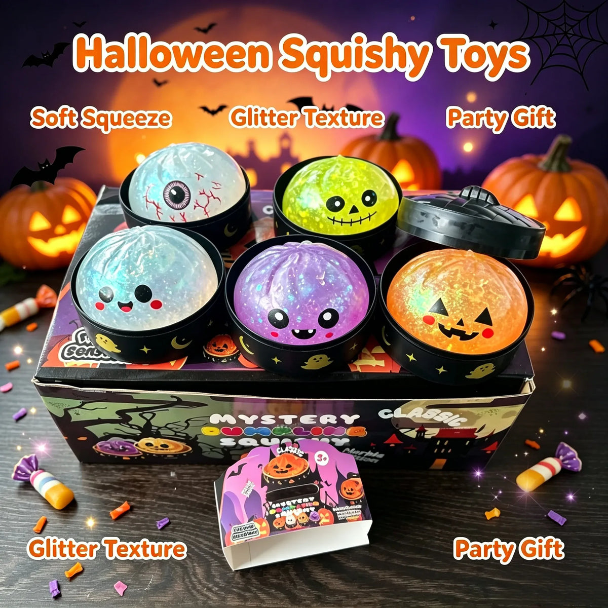 Cute Halloween dumpling squishy toy from HSF Marketplace, soft slow-rising sensory fidget stress relief toy