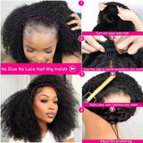 Kinky Curly human hair 3-in-1 half wig with headband, drawstring, and seamless clips for women