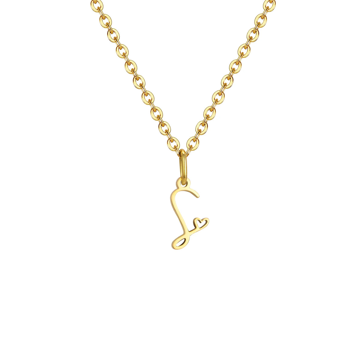 Gold plated dainty heart initial necklace for women featuring waterproof stainless steel monogram A-Z letter pendant.