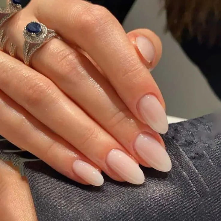 24-piece handmade almond ombre press-on false nails by HSF Marketplace, medium-length reusable manicure tips
