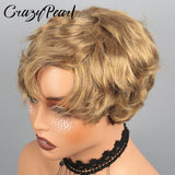 CrazyPearl Colored Light Brown Pixie Cut Wigs Human Hair 100% Short Wigs Human Hair Full Machine Wigs Glueless Wigs Human Hair