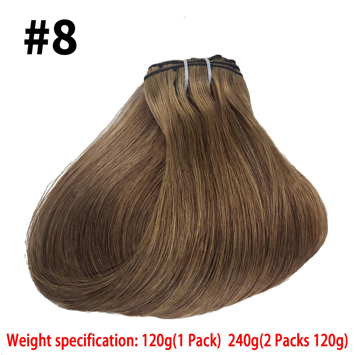 HSF Marketplace straight clip-in hair extensions, 120g full head set, 8 pieces, 100% human hair in natural black