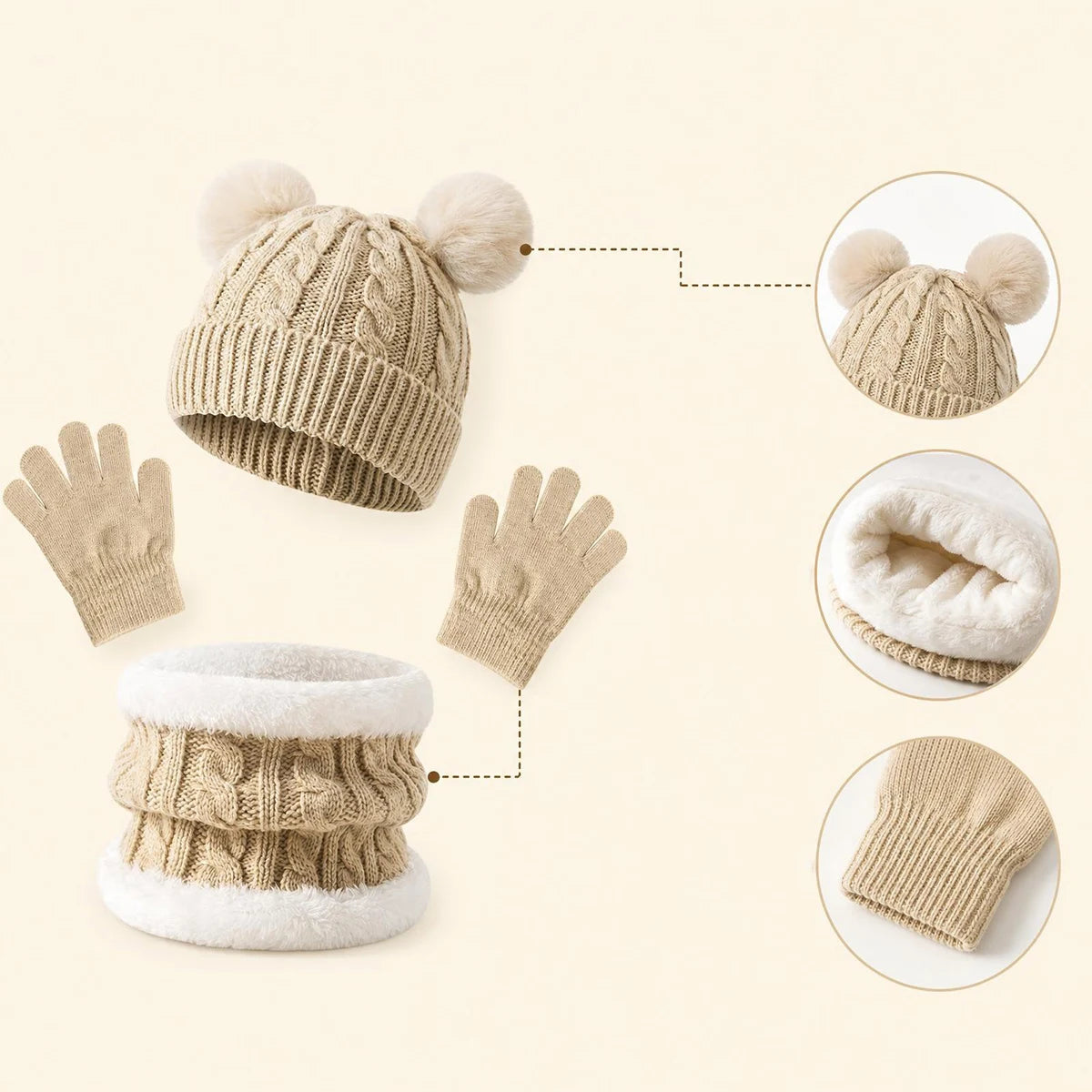 Children's thermal knit fleece winter set with hat, scarf, and gloves by HSF Marketplace