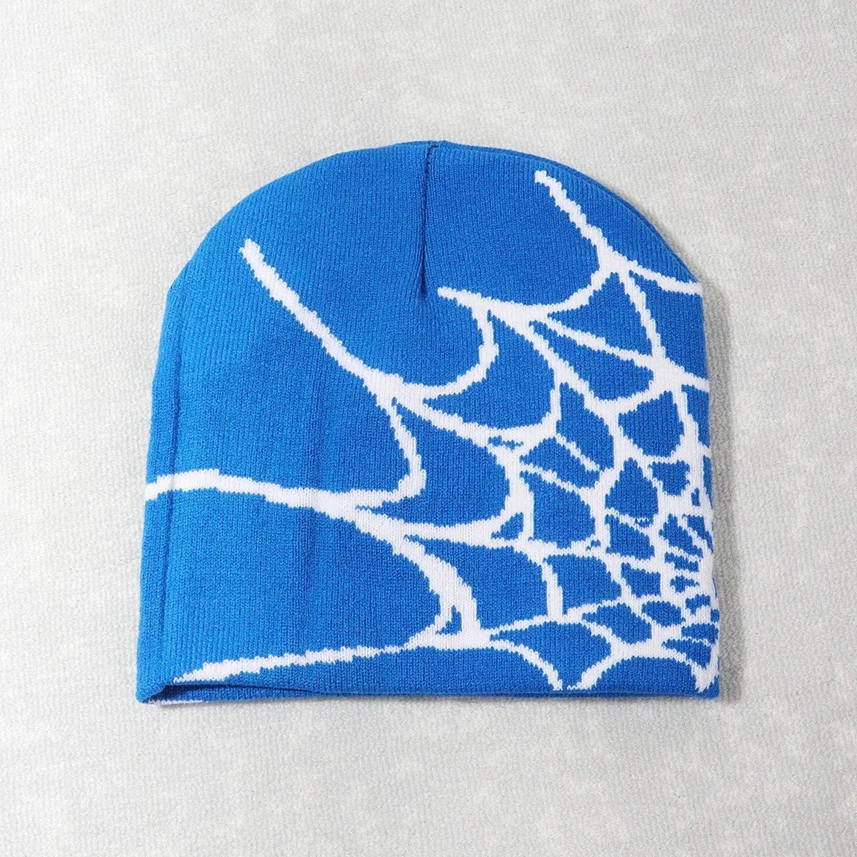 Autumn unisex spiderweb beanie hat, knitted skull cap with Y2K punk pattern for women and men
