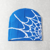 Autumn unisex spiderweb beanie hat, knitted skull cap with Y2K punk pattern for women and men