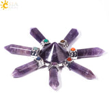 CSJA 7 Chakra Pyramid Decoration Healing Point Hexagonal Crystal Pillar Natural Stone Reiki Energy Meditation Jewelry Women G302