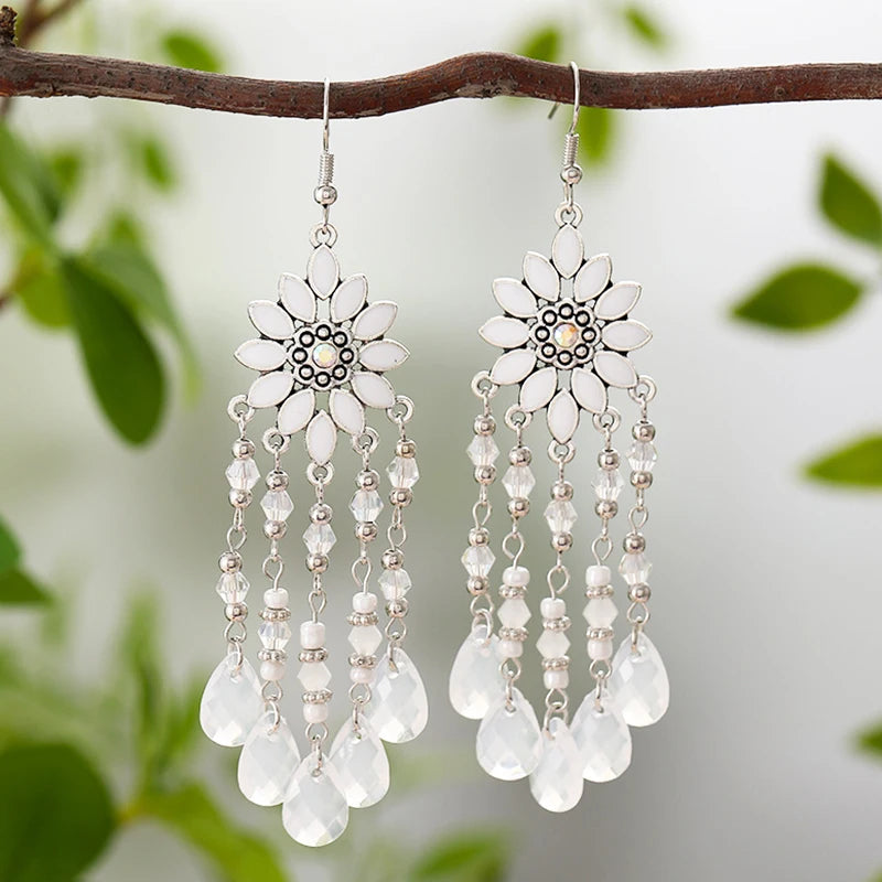 Bohemian water drop tassel earrings for women, vintage dangle jewelry by HSF Marketplace