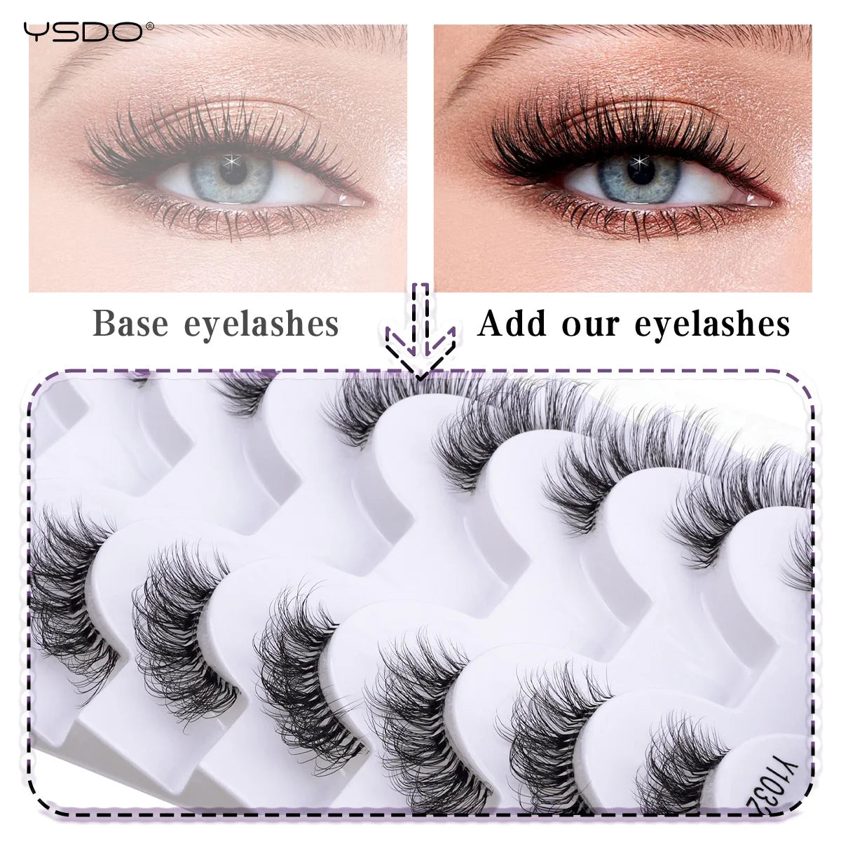 HSF Marketplace natural half lashes false eyelashes for effortless beauty, 5 or 10 pairs.